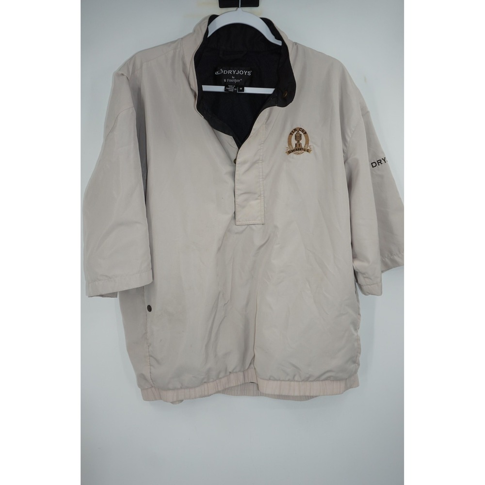 FootJoy DryJoys Jacket Mens Medium Beige Short Sleeve Golf Rain Pullover Tin Cup